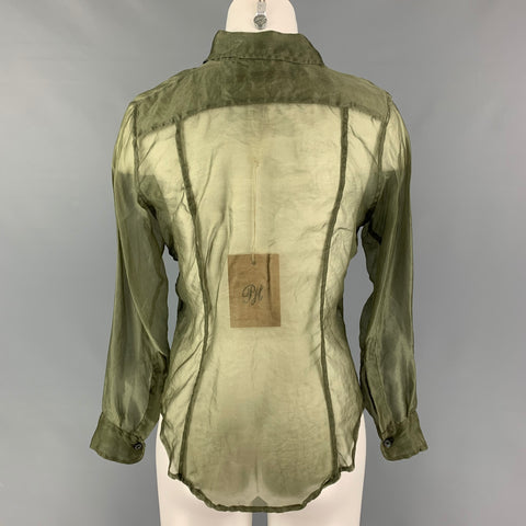 PAUL HARNDEN Size M Olive Silk Long Sleeve Blouse