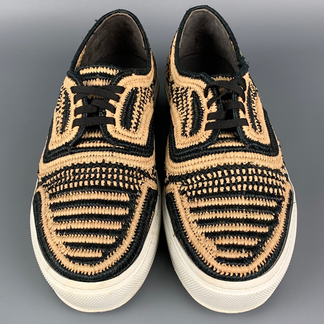 ROBERT CLERGERIE Size 8 Black Natural Woven Lace Up Sneakers