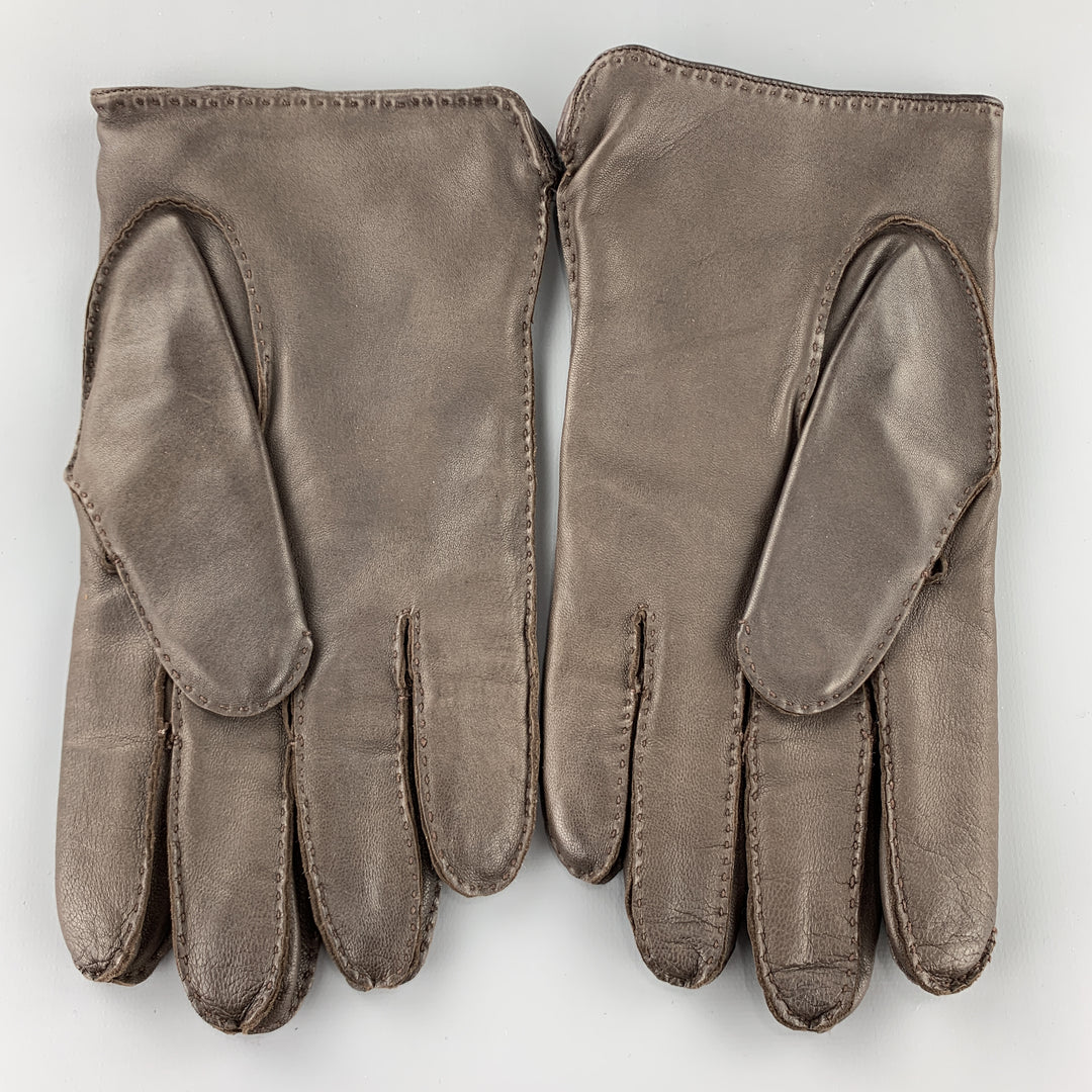 PICKETT Size 9 Dark Brown Leather Cashmere Lined Gloves