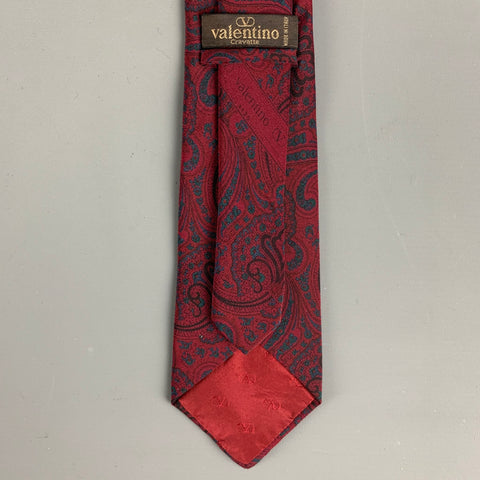 VALENTINO Cravate en soie motif cachemire vert bordeaux