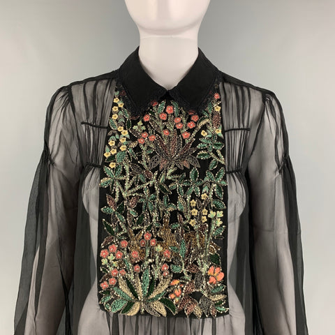 ALBERTA FERRETTI Size S Black Silk Sequined A-Line Blouse
