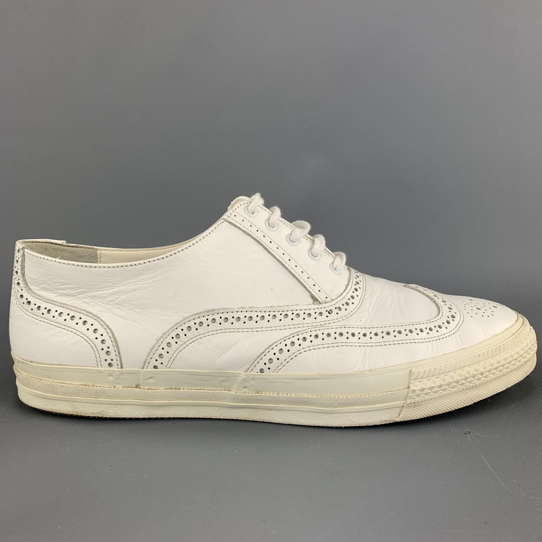 COMME des GARCONS HOMME PLUS Size 10 Perforated White Leather Wingtip Sneakers