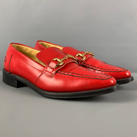 JOHN FLUEVOG Size 10 Red Leather Horsebit Loafers