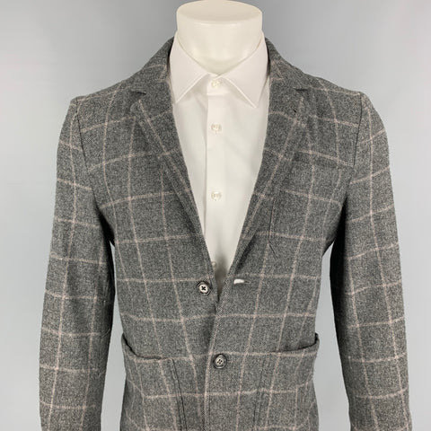 YVES SAINT LAURENT Taille 36 Manteau de sport à carreaux en laine et cachemire gris et marron