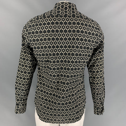 DRIES VAN NOTEN Size XL Black & White Circle Print Cotton Button Up Long Sleeve Shirt