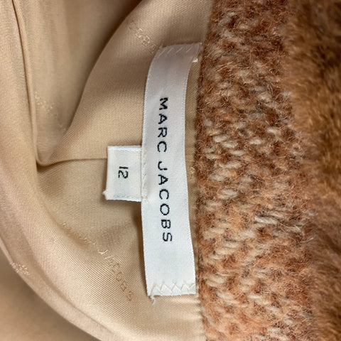 MARC JACOBS Size 12 Tan Beige Wool Blend Tweed Belted Coat