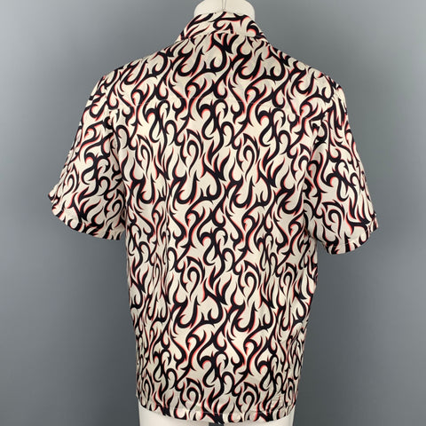 ALEXANDER WANG Size S White & Black Abstract Silk Camp Oversized Short Sleeve Shirt