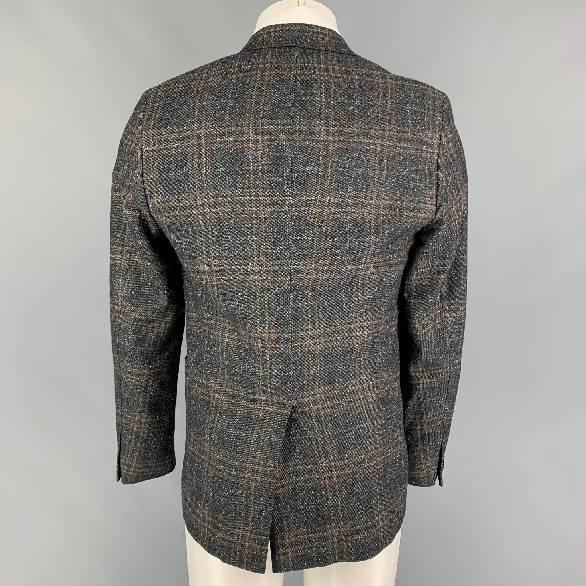 BILLY REID Size 38 Charcoal Brown Plaid Wool Silk Sport Coat Sui