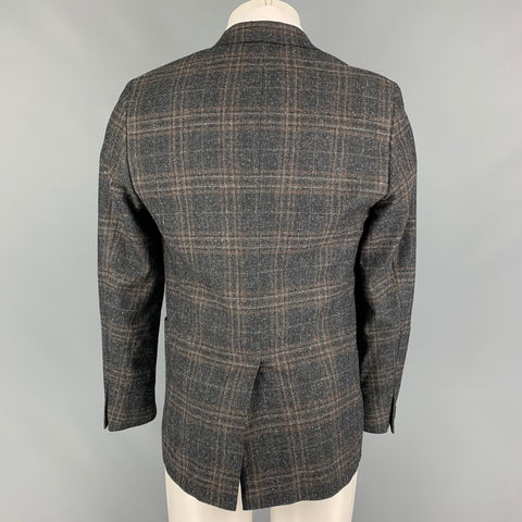 BILLY REID Size 38 Charcoal Brown Plaid Wool Silk Sport Coat