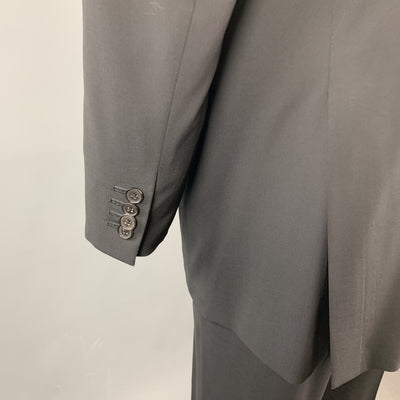 GIANLUCA ISAIA 46 Black Solid Wool Notch Lapel 40 x 36 Long Suit