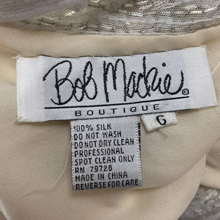 Vintage BOB MACKIE Size 6 Cream Silver Silk Beaded Long Sleeve Dress