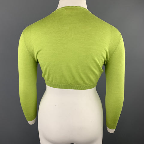 VALENTINO Size L Lime Green Wool Blend Cropped Cardigan
