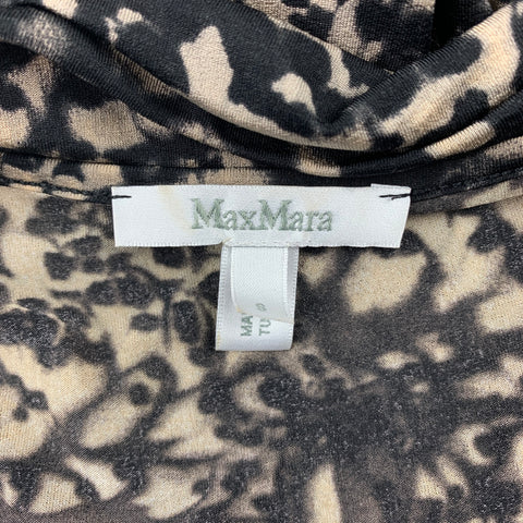 MAX MARA Size S Tan & Black Print V-Neck Blouse