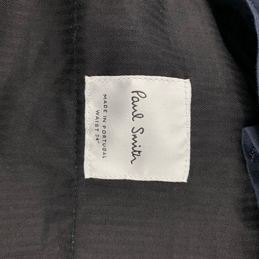 PAUL SMITH Size 34 Black & Teal Print Cotton / Viscose Zip Fly Dress Pants