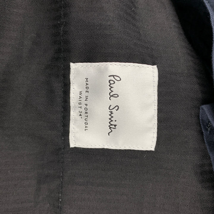 PAUL SMITH Taille 34 Pantalon habillé en coton / viscose imprimé noir et bleu sarcelle avec braguette zippée