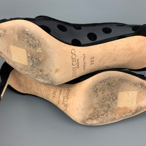 JIMMY CHOO Talla 6.5 Zapatos de tacón con lunares de malla en negro y dorado