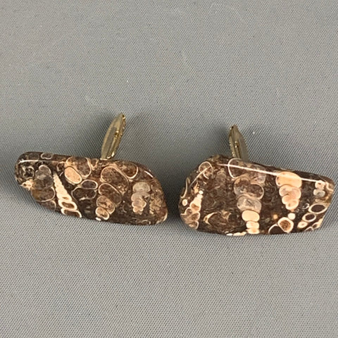 Boutons de manchette en pierre marbrée VINTAGE marron beige