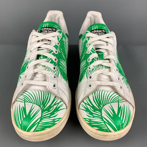 ADIDAS x Stan Smith Size 8.5 White Green Print Leather Sneakers