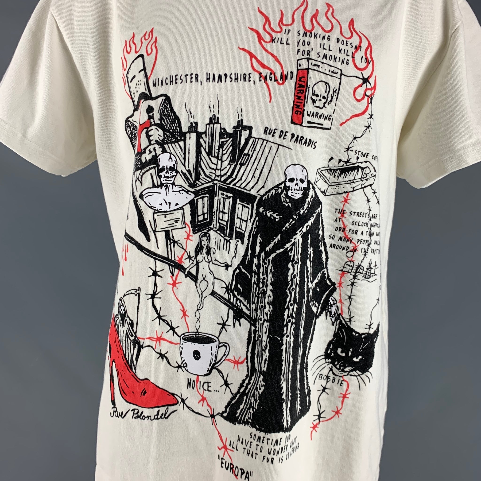 WARREN LOTAS Size XL Beige Graphic Cotton Crew-Neck T-shirt – Sui 