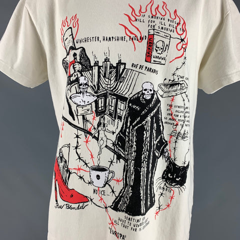 WARREN LOTAS Taille XL T-shirt à col rond en coton graphique beige