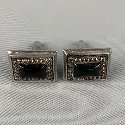 Boutons de manchette texturés VINTAGE argent noir