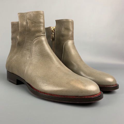 CESARE PACIOTTI Talla 8.5 Botas con puntadas en contraste de cuero granulado color topo