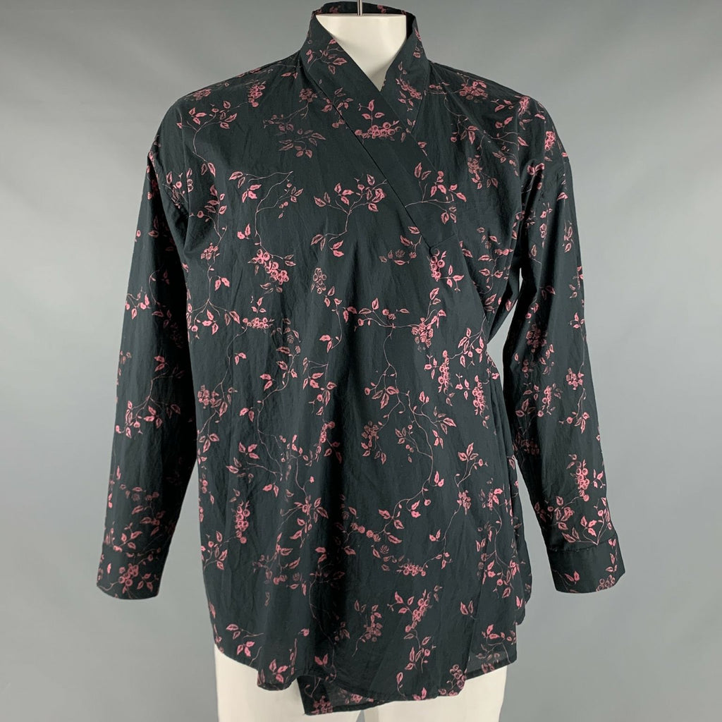 HAIDER ACKERMANN Size L Black Pink Cotton Floral Wrap Around