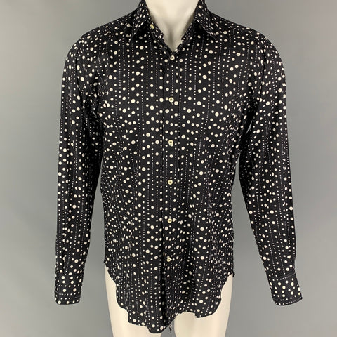 ETRO Size S Black White Dots Cotton Button Up Long Sleeve Shirt