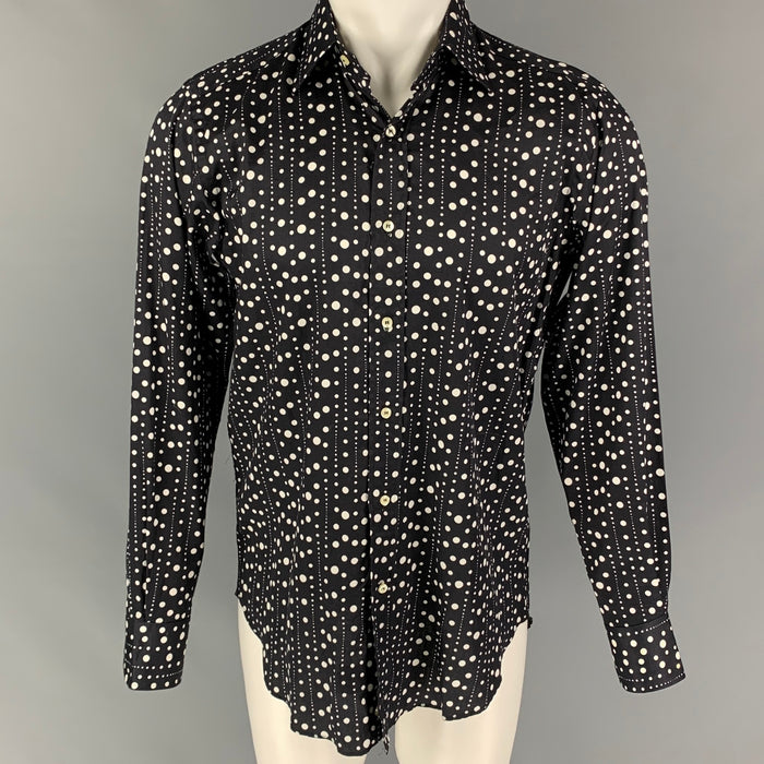ETRO Size S Black White Dots Cotton Button Up Long Sleeve Shirt