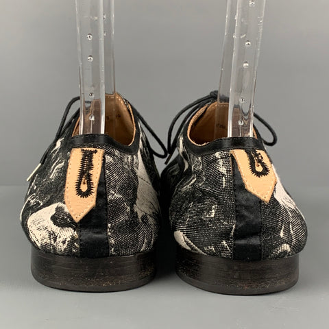 NUMBER (N)INE Size 10 Black White Jacquard Fabric Touch me I'm Sick Shoes