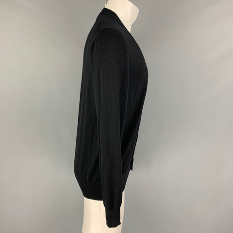 BURBERRY LONDON Size M Black Knit Extra Fine Merino Wool / Viscose Cardigan