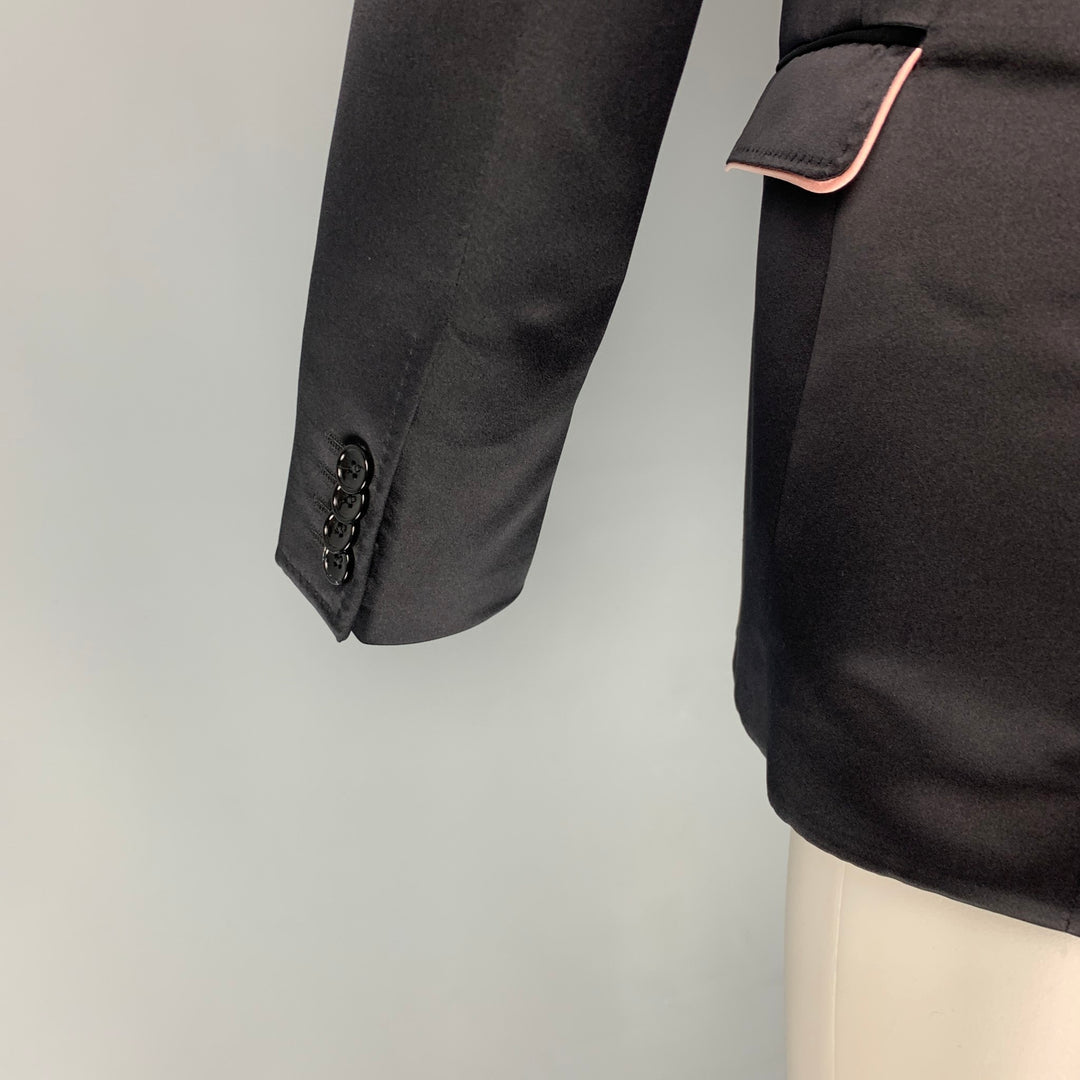 D&G by DOLCE & GABBANA Size 40 Black & Pink Polyester / Silk Shawl Collar Sport Coat