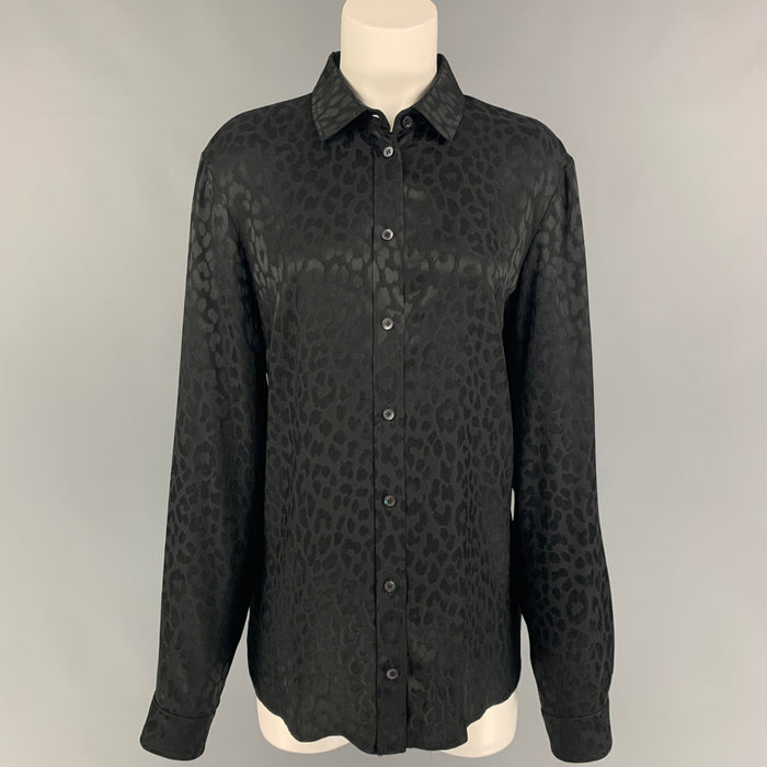 GUCCI Size S Black Silk Animal Print Button Up Shirt