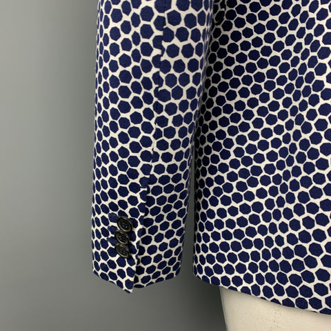 JIL SANDER by RAF SIMONS SS13 Size 44 Navy & White Geometric Cotton Sport Coat