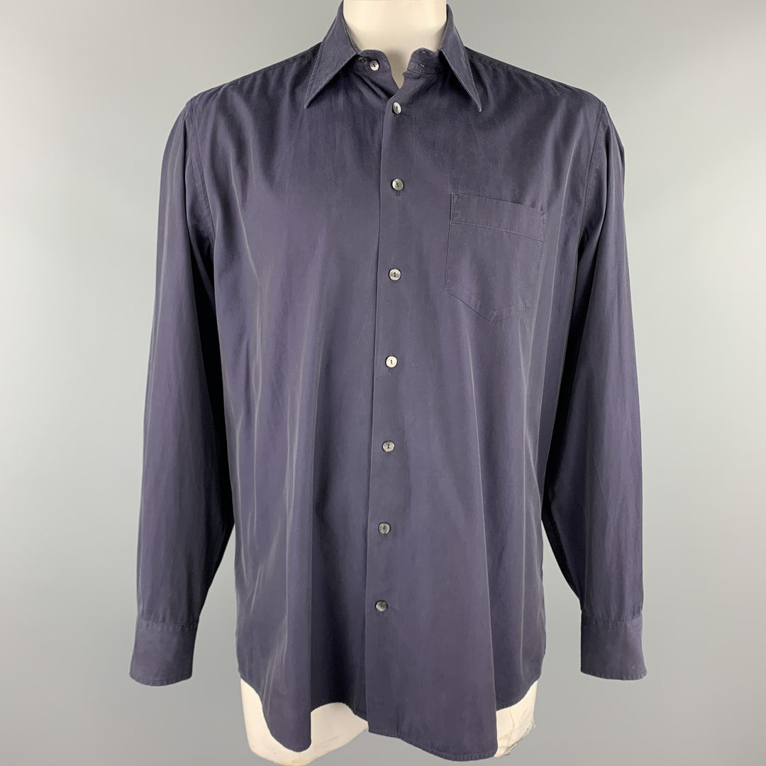 DOLCE & GABBANA Size XL Navy Cotton Button Up Long Sleeve Shirt