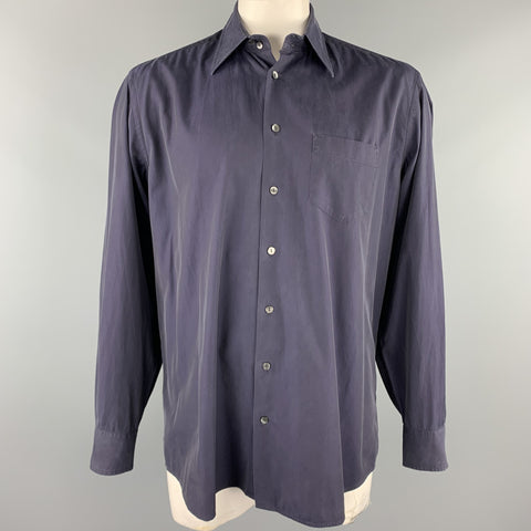 DOLCE & GABBANA Size XL Navy Cotton Button Up Long Sleeve Shirt