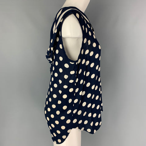 CASIEN SWINGER Size S Navy Cream Rayon Polka Dot Hoodie Casual Top