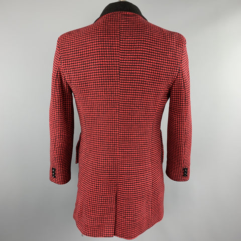 ZUNEPOAR Size XXL Red & Black Houndstooth Cotton Peacoat
