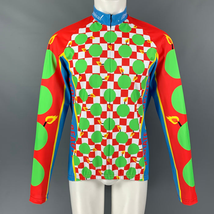 WALTER VAN BEIRENDONCK SS20 Size XL Green Red Graphic Nylon Jersey Bike Top