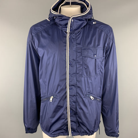 MONCLER Gustave Size XL Navy Solid Nylon Zip & Snaps Size Jacket