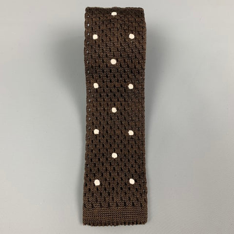 SUITSUPPLY Brown White Polka Dot Silk Linen Tie