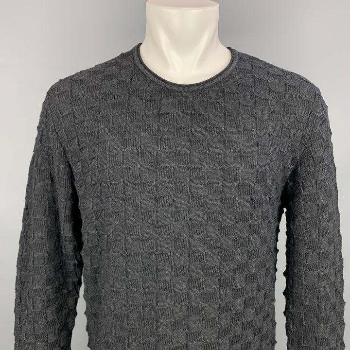 ISSEY MIYAKE Size M/L Charcoal Textured Crew-Neck Pullover