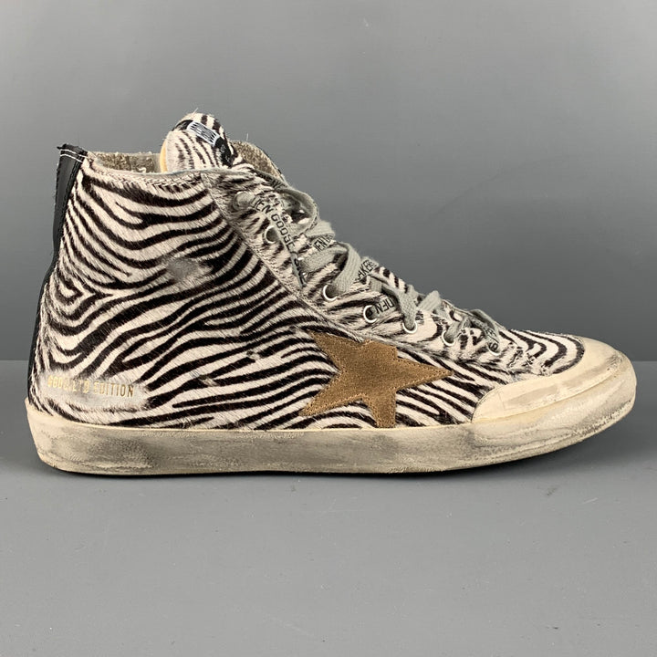 GOLDEN GOOSE Size 11 Beige Brown Zebra High Top Sneakers