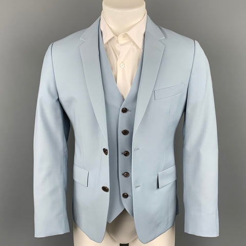 PAUL SMITH Size 38 Regular Light Blue Wool / Mohair Notch Lapel 3 Piece Suit