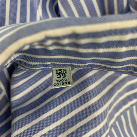 LUIGI BORRELLI Size M Blue & White Stripe Cotton Button Down Long Sleeve Shirt