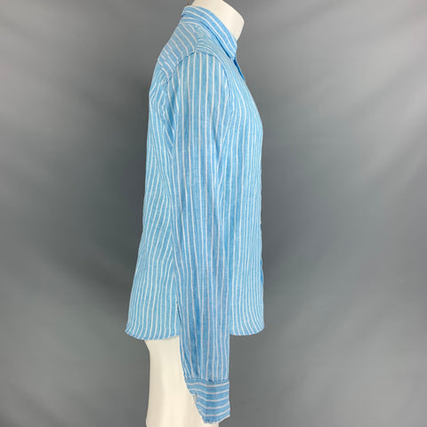 FRANK & EILEEN Size S Blue & White Stripe Linen Button Up Long Sleeve Shirt