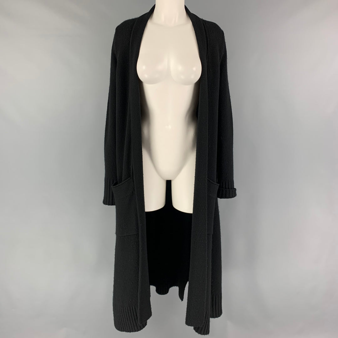 DONNA KARAN Size M/L Black Cashmere Knitted Open Front Cardigan