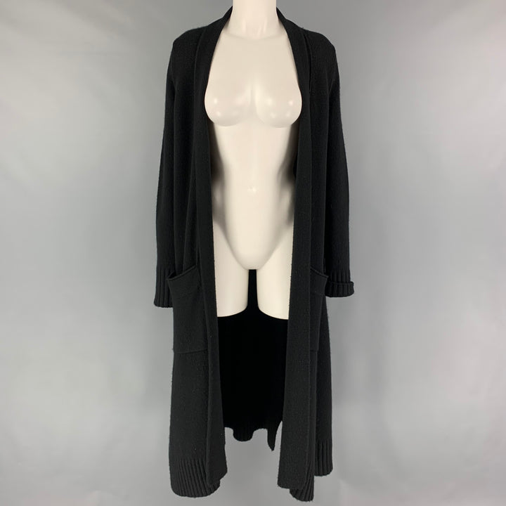 DONNA KARAN Size M/L Black Cashmere Knitted Open Front Cardigan