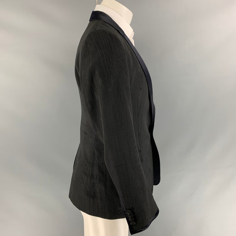 D&G by DOLCE & GABBANA Size 36 Black Jacquard Acetate Blend Peak Lapel Sport Coat