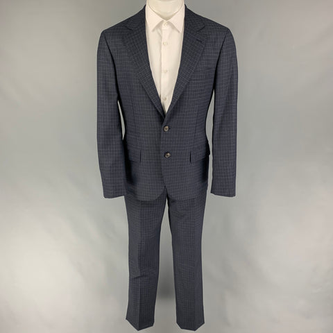 BRUNELLO CUCINELLI Talla 38 Traje de lana de lana a cuadros Mouline azul marino
